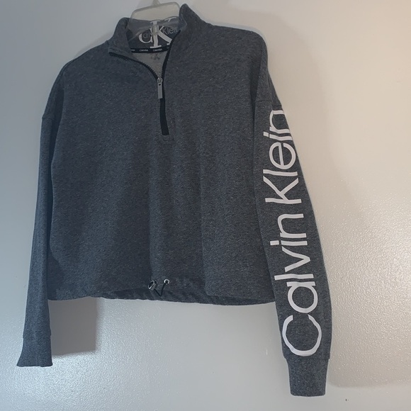 Calvin Klein Logo Half-Zip Pullover Black Heather, sz Small - Picture 2 of 7